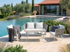 Set da giardino con tavolo 4 posti RAGUSA Rattan sintetico (PE) Bianco sporco
