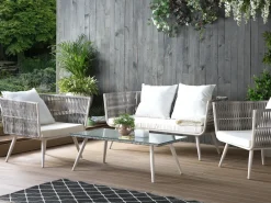 Set da giardino con tavolo 4 posti RAGUSA Rattan sintetico (PE) Bianco sporco