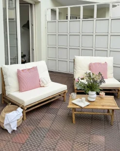 Set da giardino con tavolo 2 posti TODI Bambù Bianco sporco