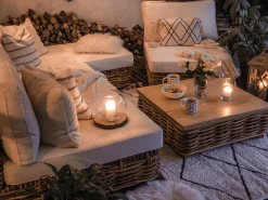 Set da giardino con tavolo 4 posti VARALLO Lato Sinistro Modulare Rattan Naturale