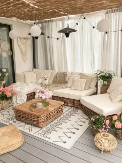 Set da giardino con tavolo 4 posti VARALLO Lato Sinistro Modulare Rattan Naturale