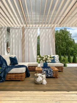 Set da giardino con tavolo 4 posti VARALLO Lato Sinistro Modulare Rattan Naturale