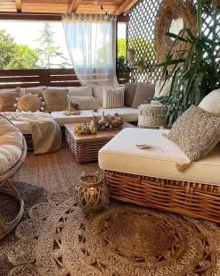 Set da giardino con tavolo 4 posti VARALLO Lato Sinistro Modulare Rattan Naturale