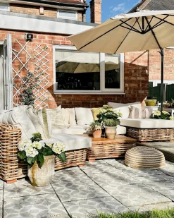 Set da giardino con tavolo 4 posti VARALLO Lato Sinistro Modulare Rattan Naturale