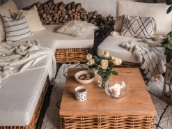 Set da giardino con tavolo 4 posti VARALLO Lato Sinistro Modulare Rattan Naturale