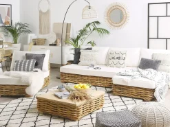 Set da giardino con tavolo 4 posti VARALLO Lato Sinistro Modulare Rattan Naturale