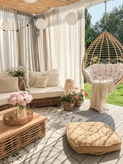 Set da giardino con tavolo 4 posti VARALLO Lato Sinistro Modulare Rattan Naturale