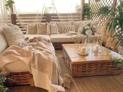 Set da giardino con tavolo 4 posti VARALLO Lato Sinistro Modulare Rattan Naturale