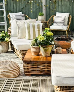 Set da giardino con tavolo 4 posti VARALLO Lato Sinistro Modulare Rattan Naturale