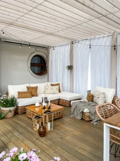 Set da giardino con tavolo 4 posti VARALLO Lato Sinistro Modulare Rattan Naturale