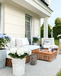 Set da giardino con tavolo 4 posti VARALLO Lato Sinistro Modulare Rattan Naturale