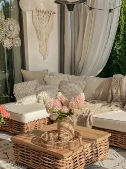 Set da giardino con tavolo 4 posti VARALLO Lato Sinistro Modulare Rattan Naturale
