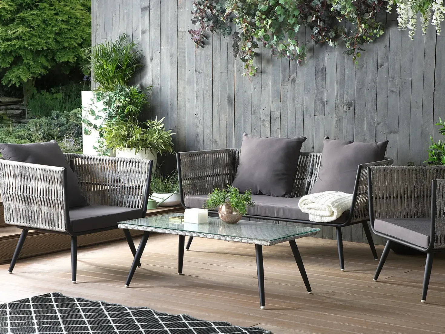 Set da giardino con tavolo 4 posti RAGUSA Rattan sintetico (PE) Grigio