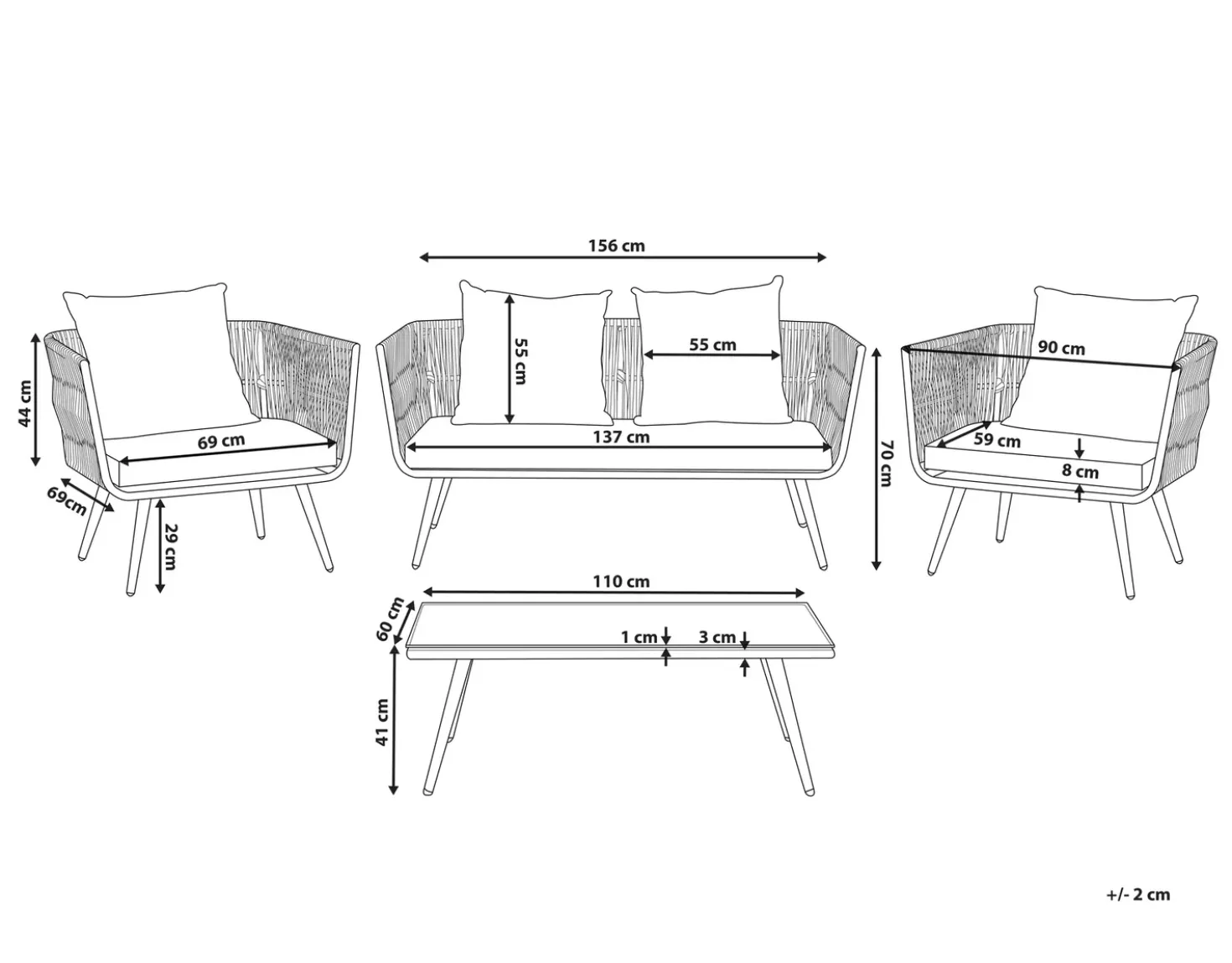 Set da giardino con tavolo 4 posti RAGUSA Rattan sintetico (PE) Grigio