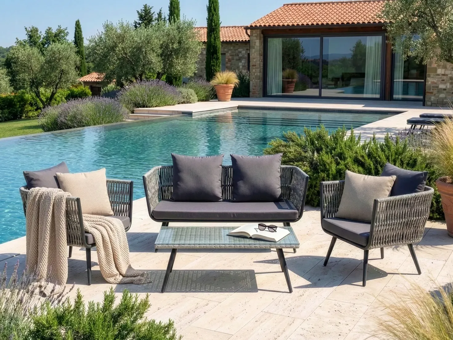 Set da giardino con tavolo 4 posti RAGUSA Rattan sintetico (PE) Grigio
