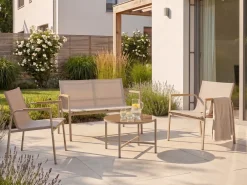 Set da giardino con tavolo 4 posti LEDRO Metallo Beige