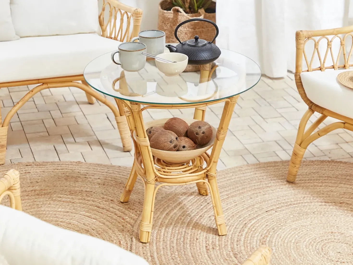 Set da giardino con tavolo 4 posti SIBARI Rattan Naturale