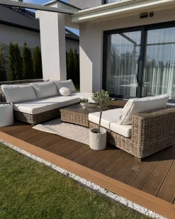 Set da giardino con tavolo 4 posti VARALLO Lato Sinistro Modulare Rattan Grigio