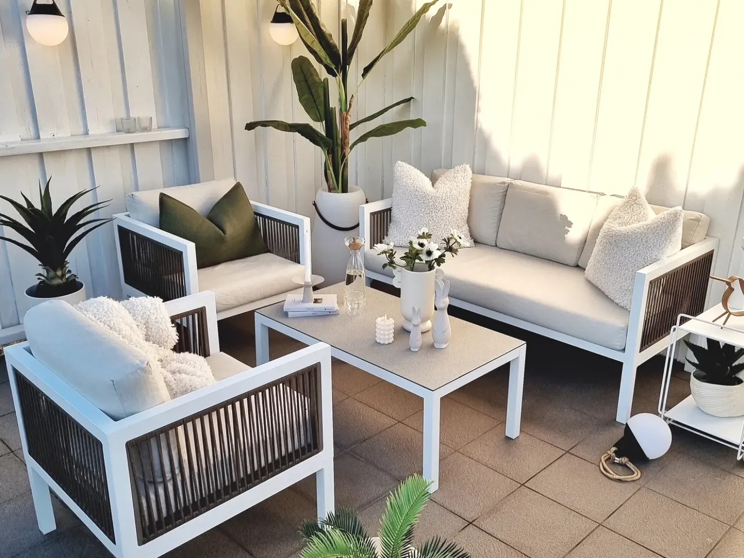 Set da giardino con tavolo 5 posti BORELLO Metallo Bianco