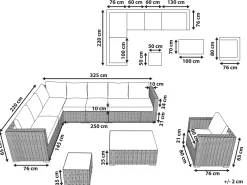 Set da giardino con tavolo 8 posti XXL Lato destro Modulare Rattan sintetico (PE) Beige sabbia