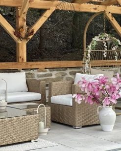 Set da giardino con tavolo 8 posti XXL Lato destro Modulare Rattan sintetico (PE) Beige sabbia