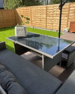 Set da giardino con tavolo 8 posti VITERBO con cuscini Rattan sintetico (PE) Grigio