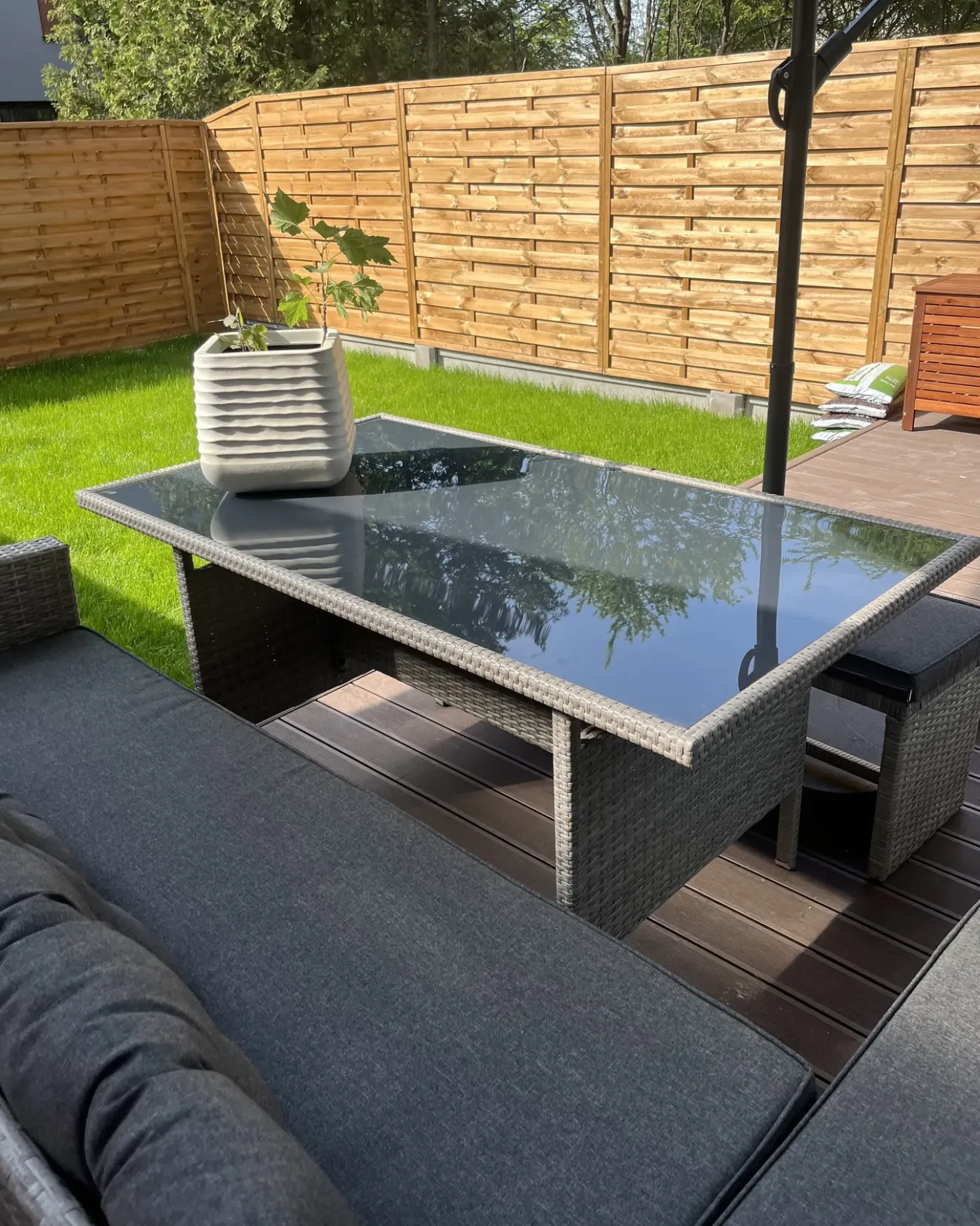 Set da giardino con tavolo 8 posti VITERBO con cuscini Rattan sintetico (PE) Grigio