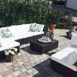 Set da giardino con tavolo 8 posti XXL Lato destro Modulare Rattan sintetico (PE) Marrone scuro