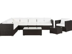 Set da giardino con tavolo 8 posti XXL Lato destro Modulare Rattan sintetico (PE) Marrone scuro