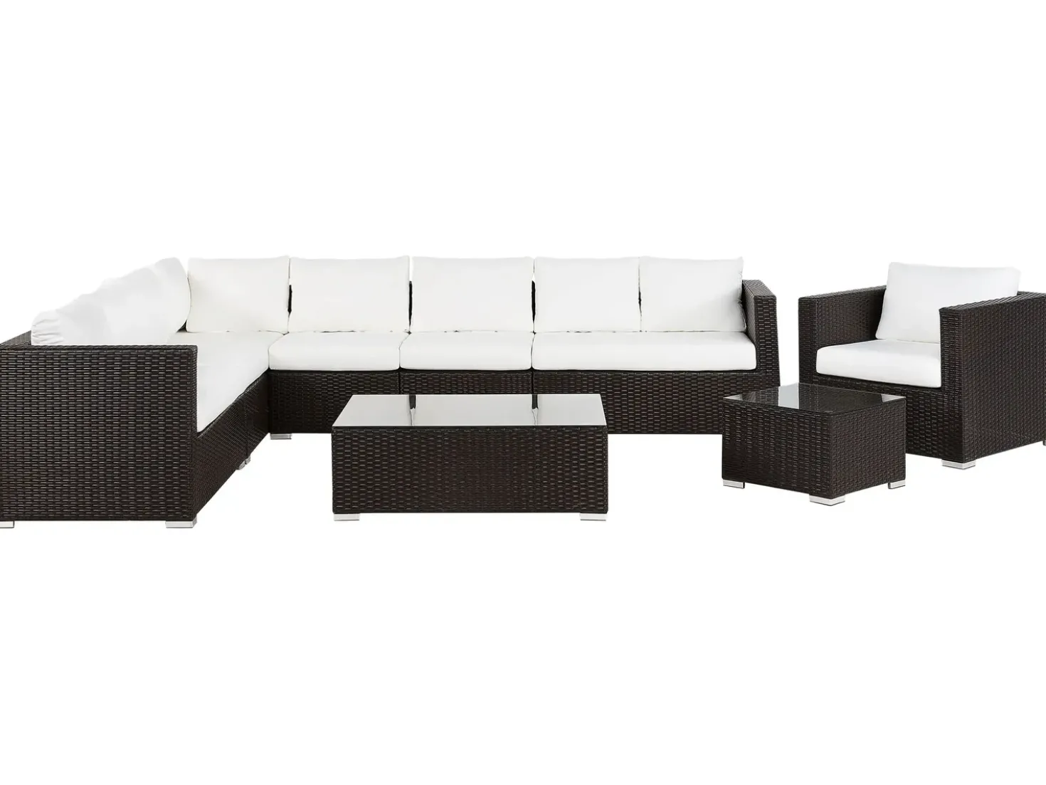 Set da giardino con tavolo 8 posti XXL Lato destro Modulare Rattan sintetico (PE) Marrone scuro
