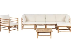 Set da giardino con tavolo 6 posti CERRETO Lato Sinistro Bambù Bianco sporco