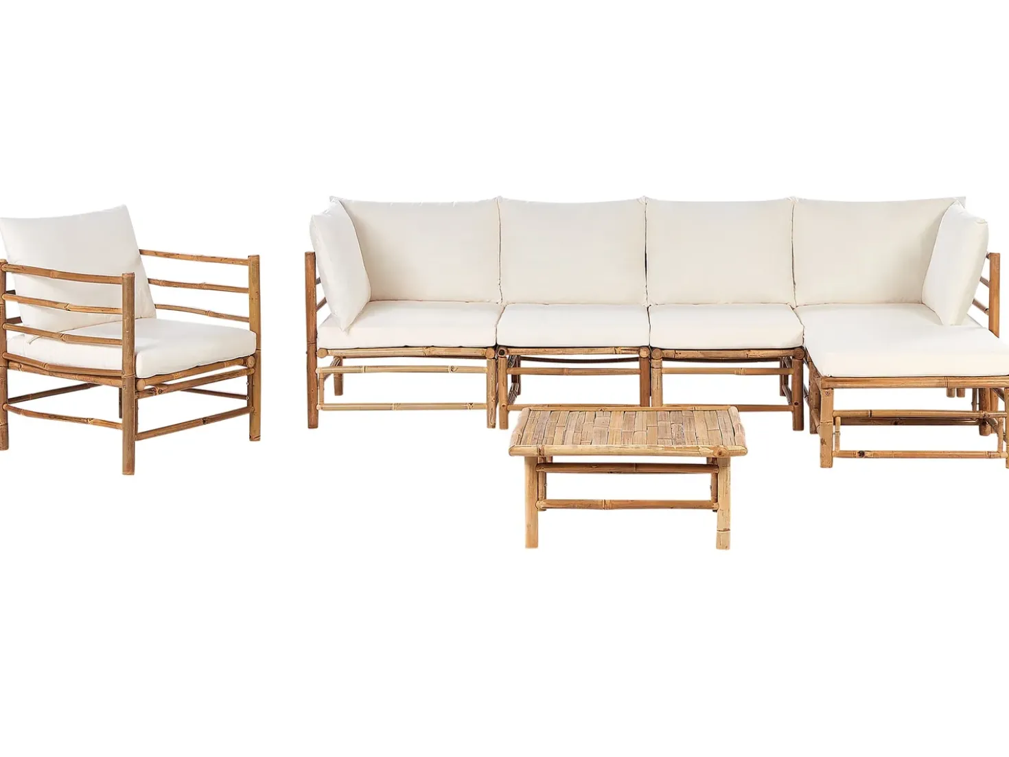 Set da giardino con tavolo 6 posti CERRETO Lato Sinistro Bambù Bianco sporco