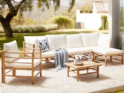 Set da giardino con tavolo 6 posti CERRETO Lato Sinistro Bambù Bianco sporco