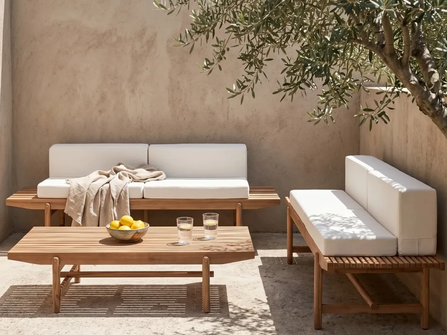 Set da giardino con tavolo 4 posti GIAVENO Legno d'acacia Bianco sporco