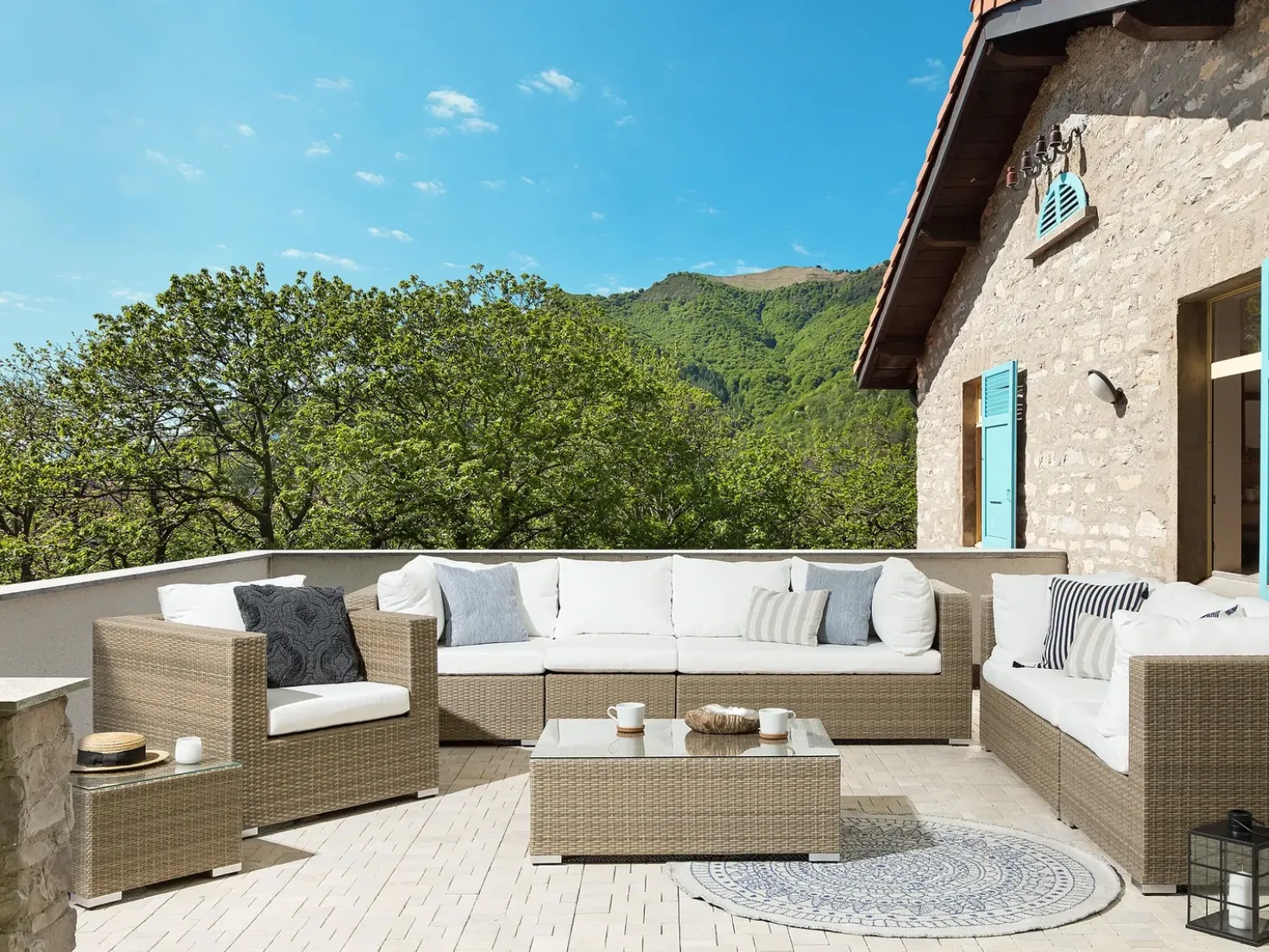 Set da giardino con tavolo 8 posti MAESTRO Modulare Rattan sintetico (PE) Marrone chiaro
