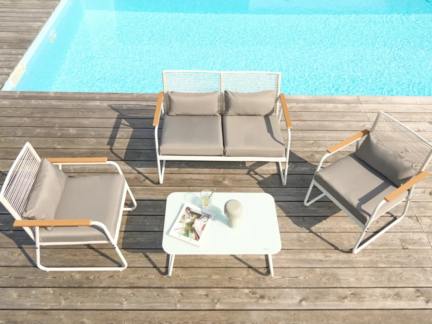 Set da giardino con tavolo 4 posti POMONTE Metallo Bianco