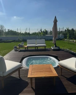Set da giardino con tavolo 4 posti FRASCATI Modulare Legno di acacia certificato Bianco sporco