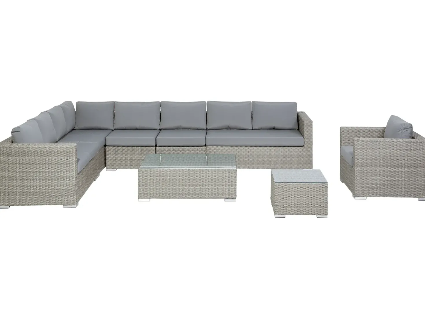Set da giardino con tavolo 8 posti XXL Lato destro Modulare Rattan sintetico (PE) Grigio