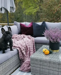 Set da giardino con tavolo 8 posti XXL Lato destro Modulare Rattan sintetico (PE) Grigio