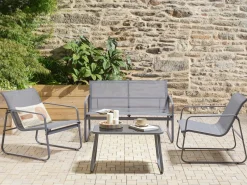 Set da giardino con tavolo 4 posti BARREA Metallo Grigio