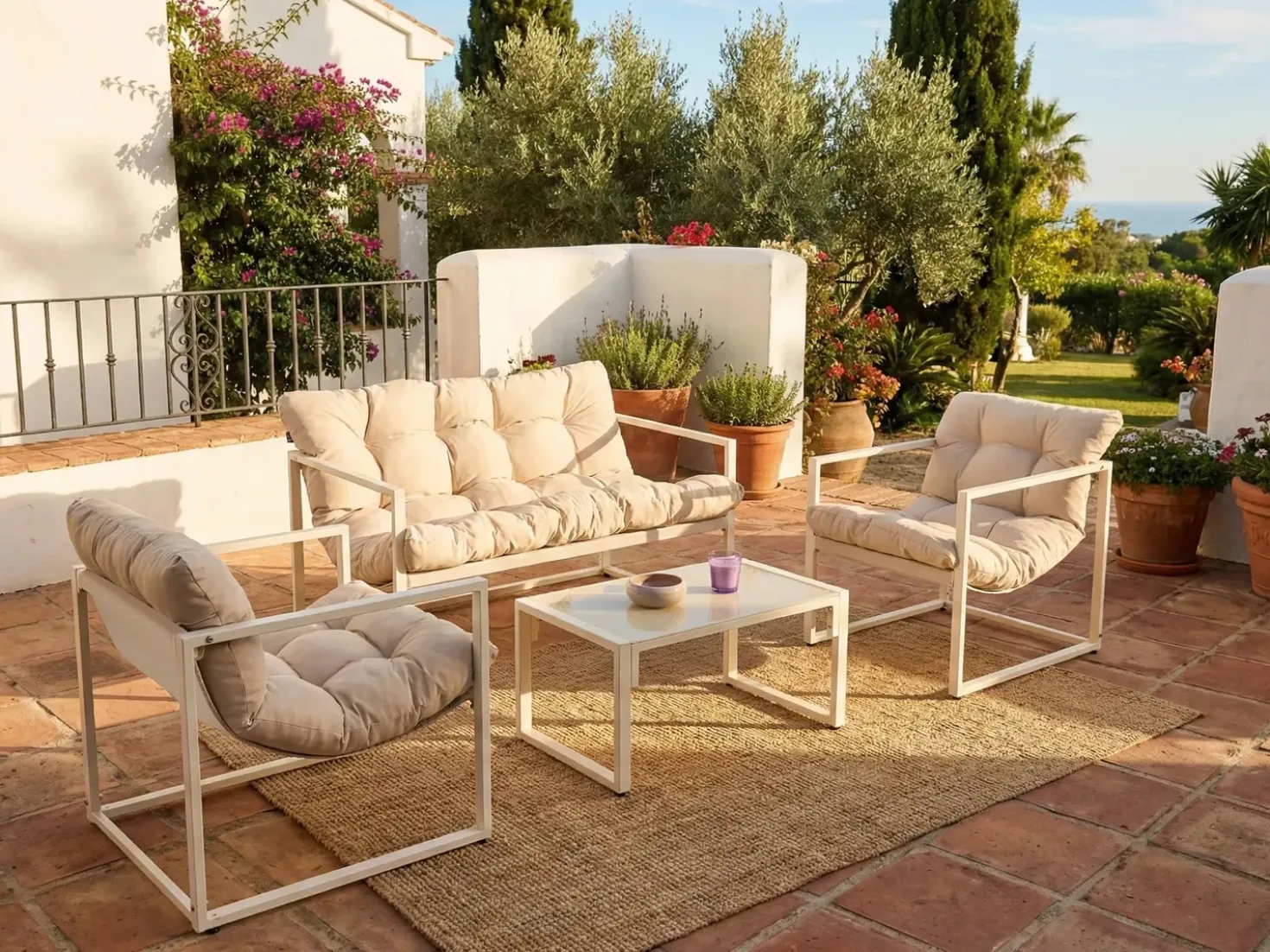 Set da giardino con tavolo 4 posti GARDA Metallo Beige