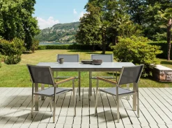 Set da pranzo da giardino 4 posti COSOLETO/GROSSETO Vetro temperato Effetto marmo Grigio