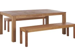 Set da pranzo da giardino con panche 6 posti MONSANO Legno d'eucalipto Marrone