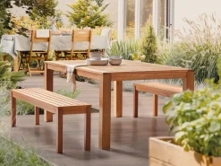 Set da pranzo da giardino con panche 6 posti MONSANO Legno d'eucalipto Marrone