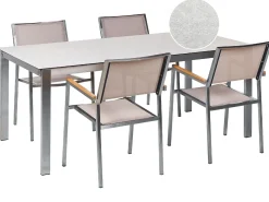 Set da pranzo da giardino 4 posti COSOLETO/GROSSETO Vetro temperato Effetto marmo Bianco/Beige