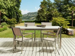Set da pranzo da giardino 4 posti COSOLETO/GROSSETO Vetro temperato Effetto marmo Bianco/Beige