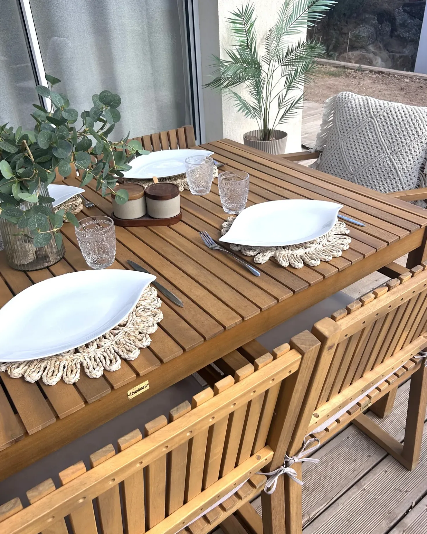 Set da pranzo da giardino 8 posti SASSARI PREMIUM con cuscini Legno di acacia certificato Tortora