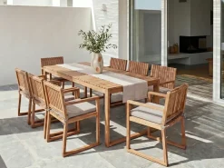 Set da pranzo da giardino 8 posti SASSARI PREMIUM con cuscini Legno di acacia certificato Tortora