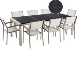 Set da pranzo da giardino 8 posti GROSSETO Piastra tripla Granito Lucido Nero/Bianco