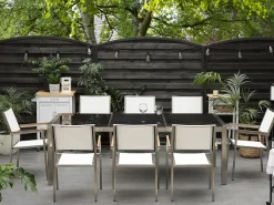 Set da pranzo da giardino 8 posti GROSSETO Piastra tripla Granito Lucido Nero/Bianco